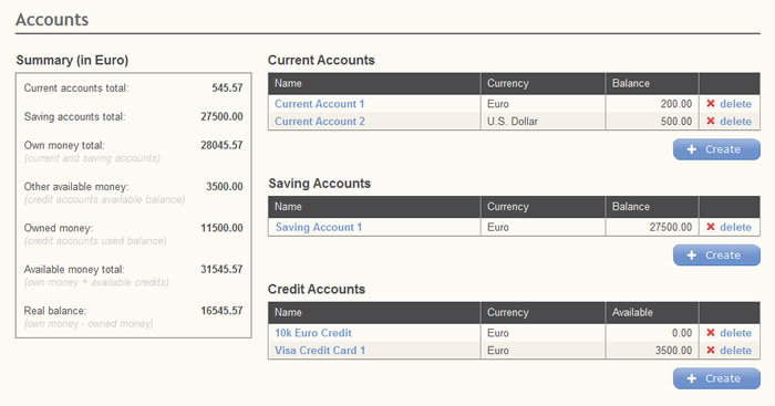 Accounts summary